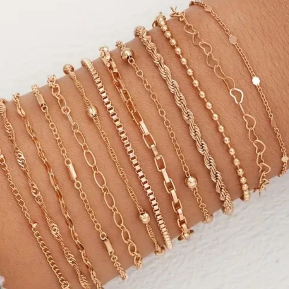 Simple Design 13 Bracelet Set Fashion Jewelry Gold
